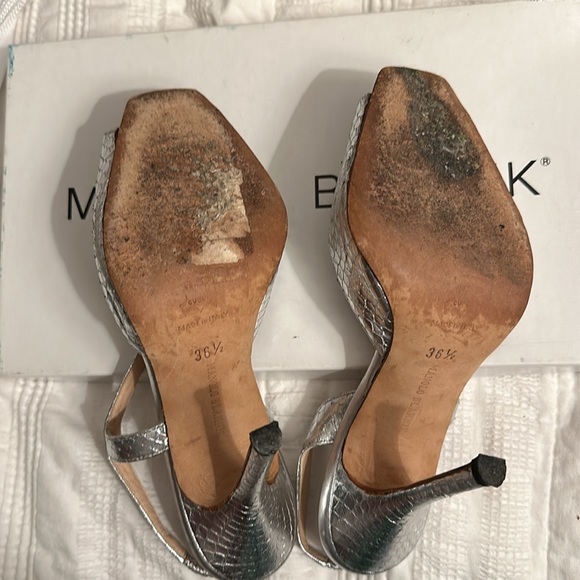 Silver snakeskin Manolo Blahnik Dianamus open toe sling back heels - Picture 3 of 4